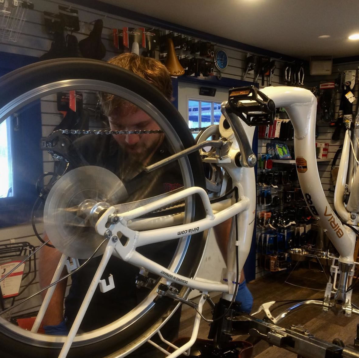 Jim repairing bike
